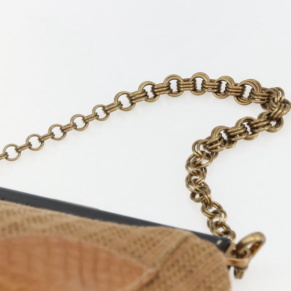 PRADA Chain Shoulder Bag Raffia Beige Gold Auth 158888SAV