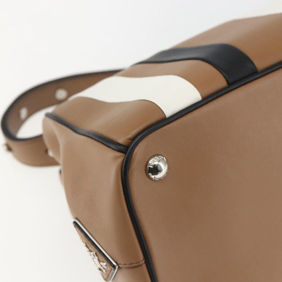 PRADA Baiadera Shoulder Bag Leather Brown Silver Auth 158889SAV
