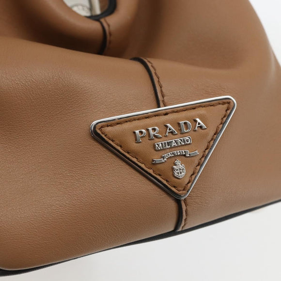 PRADA Baiadera Shoulder Bag Leather Brown Silver Auth 158889SAV