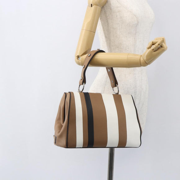 PRADA Baiadera Shoulder Bag Leather Brown Silver Auth 158889SAV