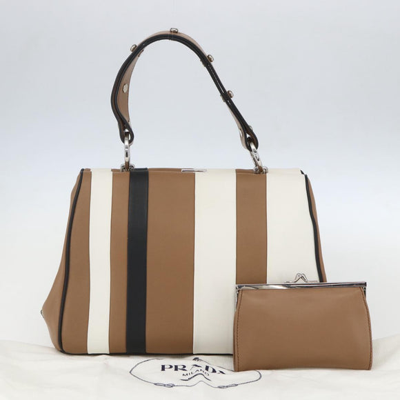 PRADA Baiadera Shoulder Bag Leather Brown Silver Auth 158889SAV