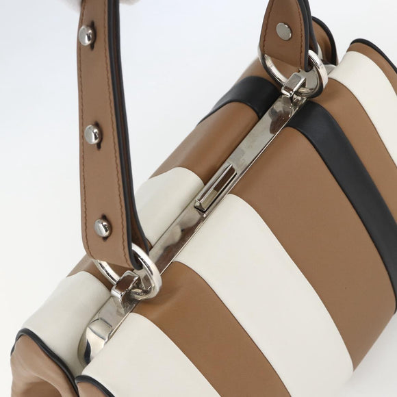 PRADA Baiadera Shoulder Bag Leather Brown Silver Auth 158889SAV