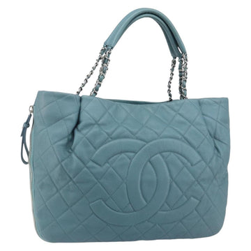 CHANEL Chain Shoulder Bag Caviar Skin Blue Silver CC Auth 158890V