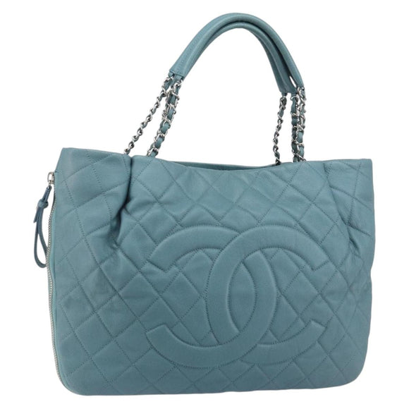 CHANEL Chain Shoulder Bag Caviar Skin Blue Silver CC Auth 158890V