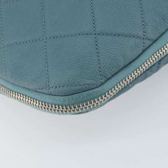 CHANEL Chain Shoulder Bag Caviar Skin Blue Silver CC Auth 158890V