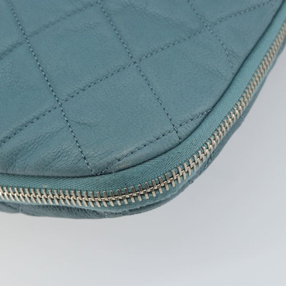 CHANEL Chain Shoulder Bag Caviar Skin Blue Silver CC Auth 158890V