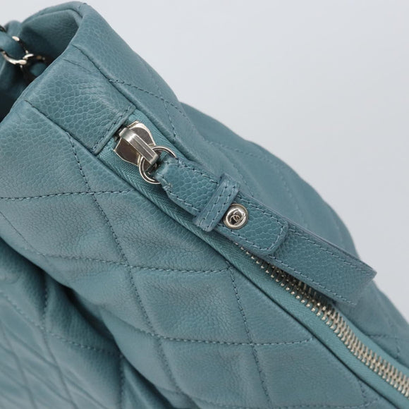 CHANEL Chain Shoulder Bag Caviar Skin Blue Silver CC Auth 158890V