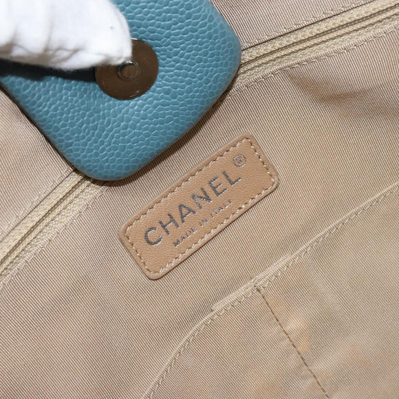 CHANEL Chain Shoulder Bag Caviar Skin Blue Silver CC Auth 158890V
