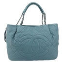 CHANEL Chain Shoulder Bag Caviar Skin Blue Silver CC Auth 158890V-13