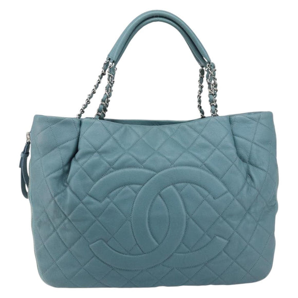CHANEL Chain Shoulder Bag Caviar Skin Blue Silver CC Auth 158890V