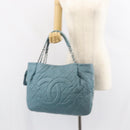 CHANEL Chain Shoulder Bag Caviar Skin Blue Silver CC Auth 158890V-24