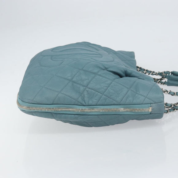 CHANEL Chain Shoulder Bag Caviar Skin Blue Silver CC Auth 158890V