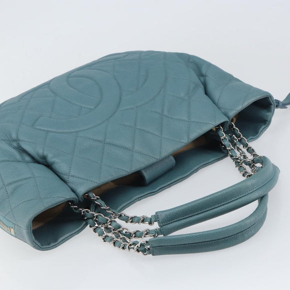 CHANEL Chain Shoulder Bag Caviar Skin Blue Silver CC Auth 158890V