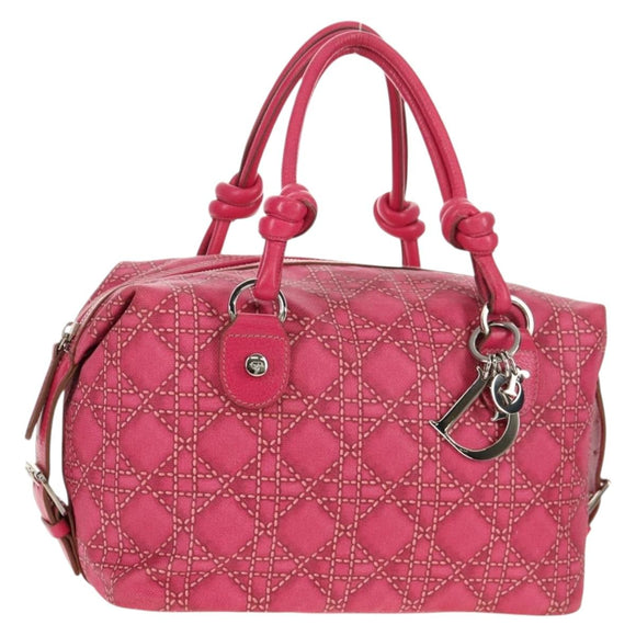 Christian Dior Canage Hand Bag Coated Canvas Pink Silver Auth 158891V