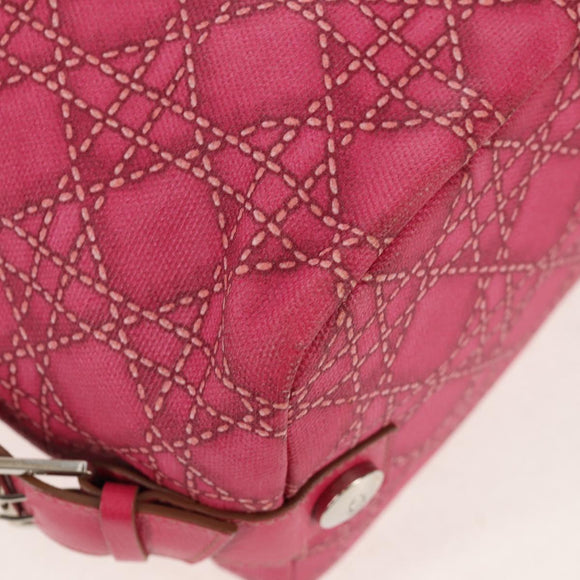 Christian Dior Canage Hand Bag Coated Canvas Pink Silver Auth 158891V