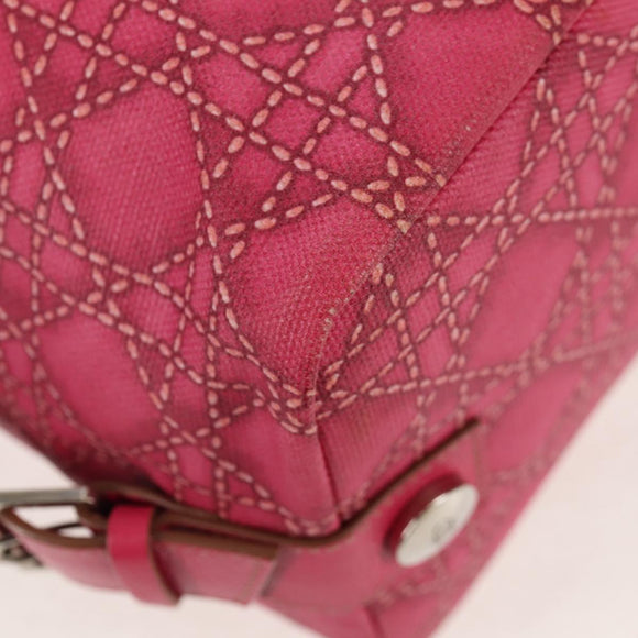 Christian Dior Canage Hand Bag Coated Canvas Pink Silver Auth 158891V