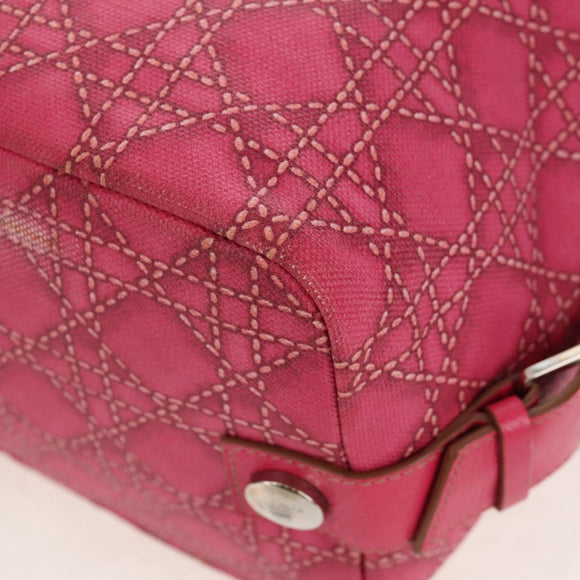 Christian Dior Canage Hand Bag Coated Canvas Pink Silver Auth 158891V