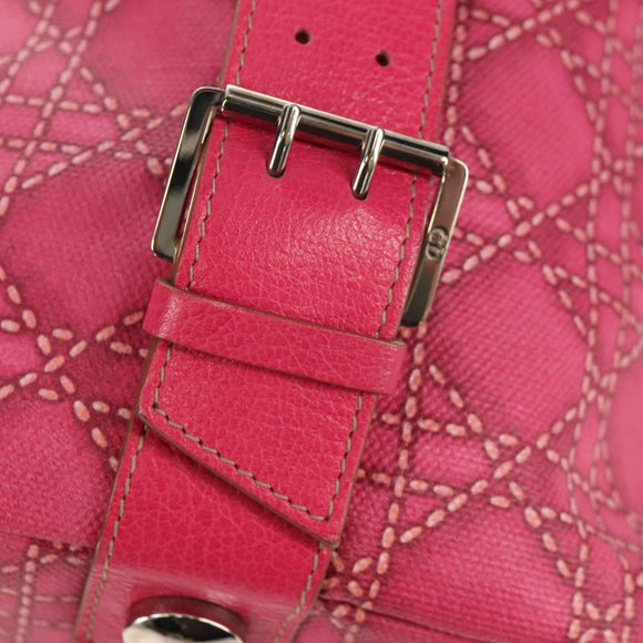 Christian Dior Canage Hand Bag Coated Canvas Pink Silver Auth 158891V