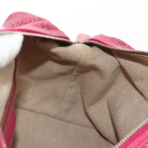 Christian Dior Canage Hand Bag Coated Canvas Pink Silver Auth 158891V