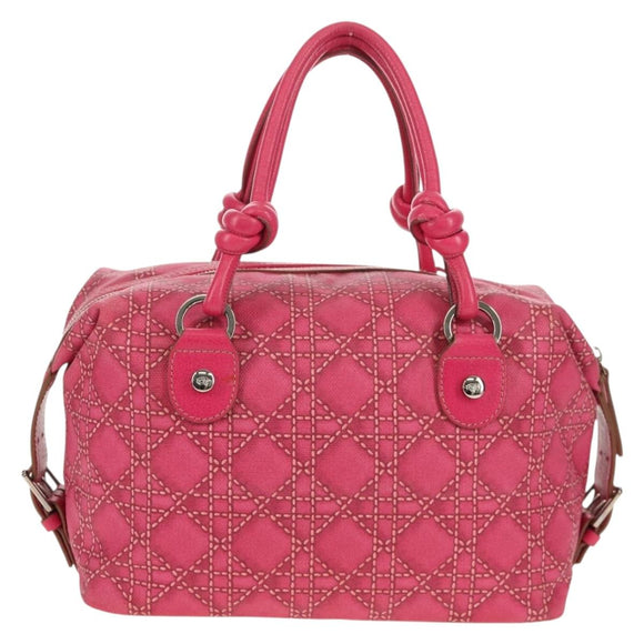Christian Dior Canage Hand Bag Coated Canvas Pink Silver Auth 158891V