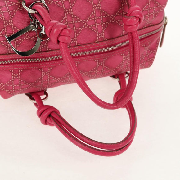 Christian Dior Canage Hand Bag Coated Canvas Pink Silver Auth 158891V