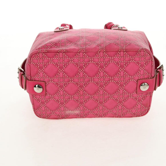 Christian Dior Canage Hand Bag Coated Canvas Pink Silver Auth 158891V