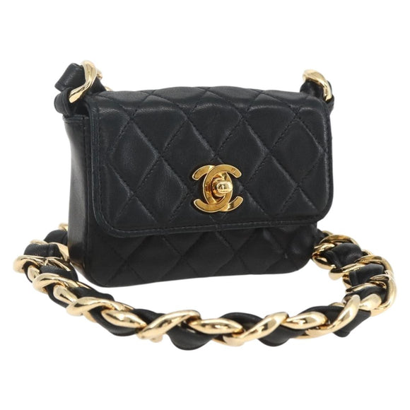 CHANEL Chain Mini Matelasse 11 Shoulder Bag Lamb Skin Black CC Auth 158892SM