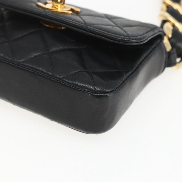 CHANEL Chain Mini Matelasse 11 Shoulder Bag Lamb Skin Black CC Auth 158892SM