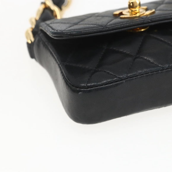 CHANEL Chain Mini Matelasse 11 Shoulder Bag Lamb Skin Black CC Auth 158892SM