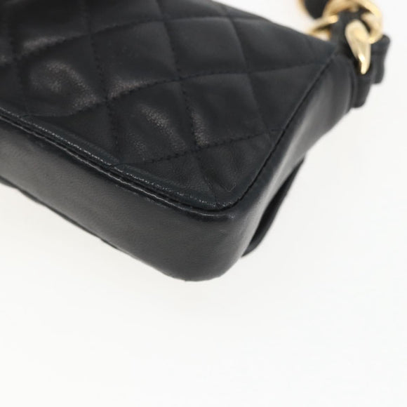 CHANEL Chain Mini Matelasse 11 Shoulder Bag Lamb Skin Black CC Auth 158892SM