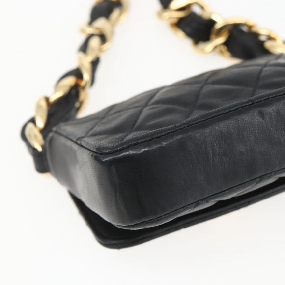 CHANEL Chain Mini Matelasse 11 Shoulder Bag Lamb Skin Black CC Auth 158892SM