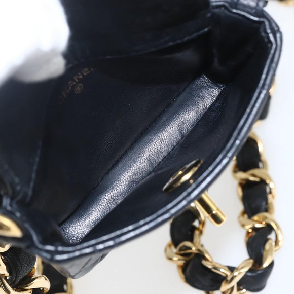 CHANEL Chain Mini Matelasse 11 Shoulder Bag Lamb Skin Black CC Auth 158892SM