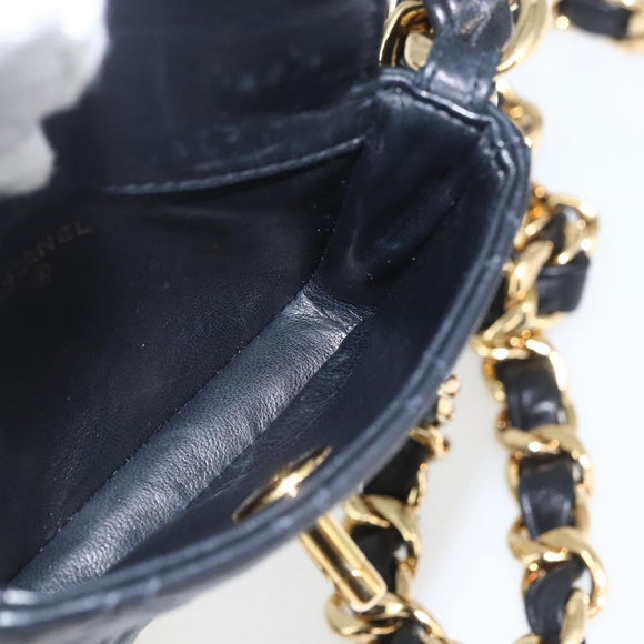 CHANEL Chain Mini Matelasse 11 Shoulder Bag Lamb Skin Black CC Auth 158892SM