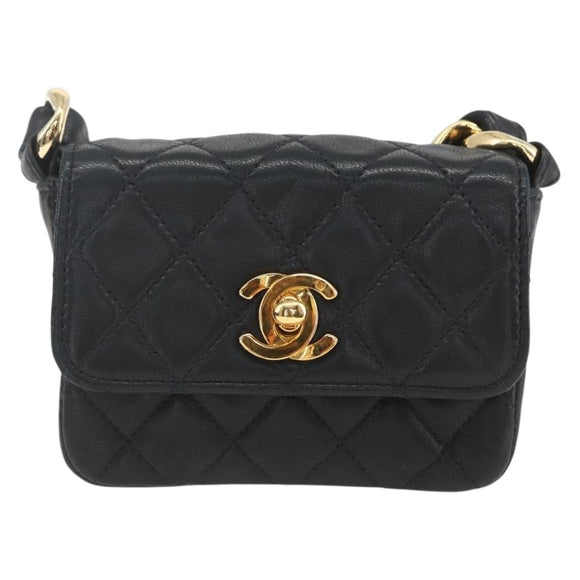 CHANEL Chain Mini Matelasse 11 Shoulder Bag Lamb Skin Black CC Auth 158892SM
