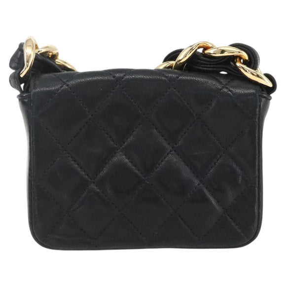 CHANEL Chain Mini Matelasse 11 Shoulder Bag Lamb Skin Black CC Auth 158892SM