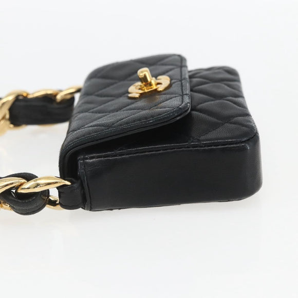 CHANEL Chain Mini Matelasse 11 Shoulder Bag Lamb Skin Black CC Auth 158892SM