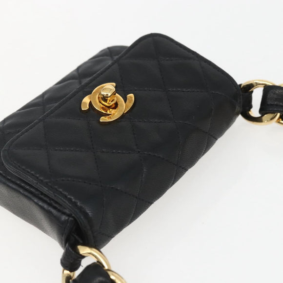CHANEL Chain Mini Matelasse 11 Shoulder Bag Lamb Skin Black CC Auth 158892SM