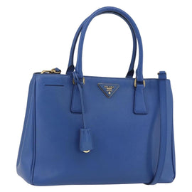 PRADA Hand Bag Safiano leather 2way Blue Gold Auth 158901SAV