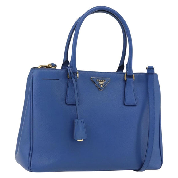 PRADA Hand Bag Safiano leather 2way Blue Gold Auth 158901SAV