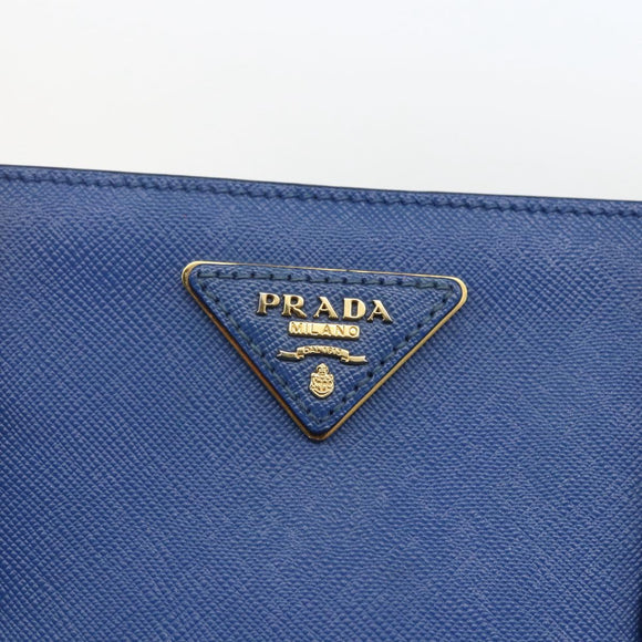 PRADA Hand Bag Safiano leather 2way Blue Gold Auth 158901SAV