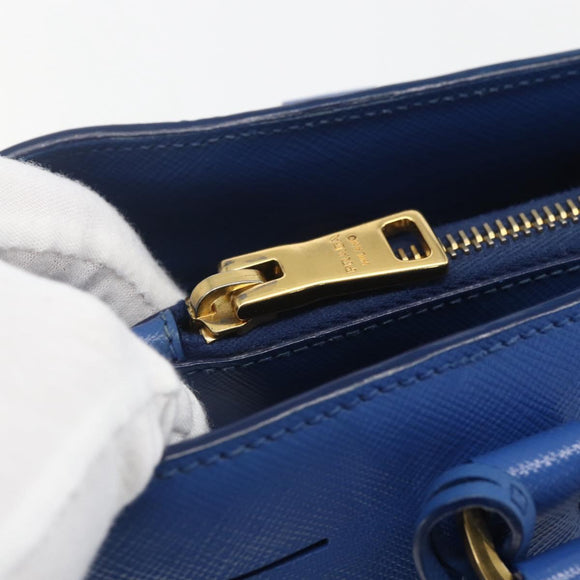 PRADA Hand Bag Safiano leather 2way Blue Gold Auth 158901SAV