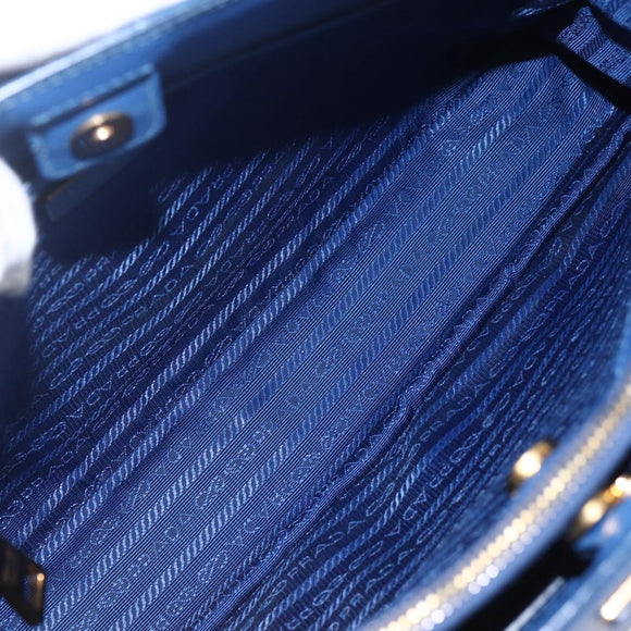 PRADA Hand Bag Safiano leather 2way Blue Gold Auth 158901SAV