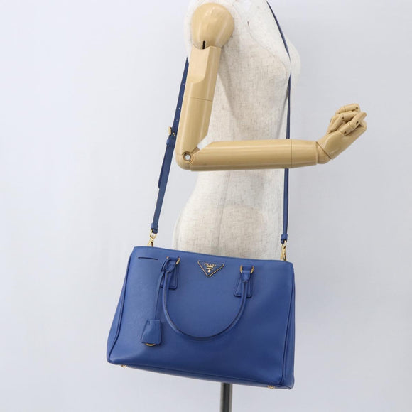 PRADA Hand Bag Safiano leather 2way Blue Gold Auth 158901SAV