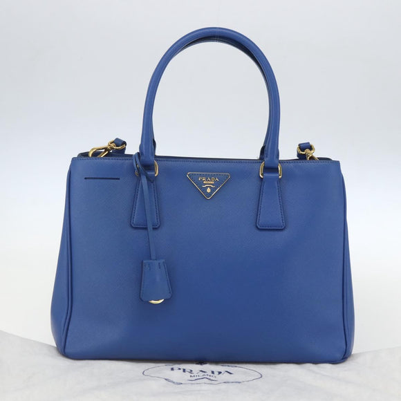 PRADA Hand Bag Safiano leather 2way Blue Gold Auth 158901SAV