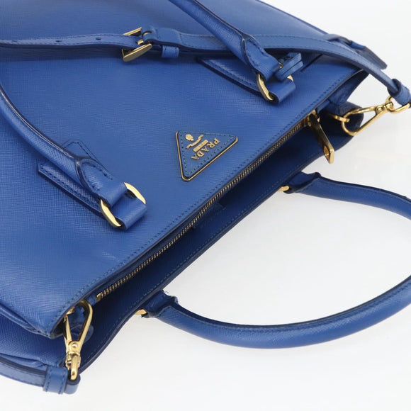 PRADA Hand Bag Safiano leather 2way Blue Gold Auth 158901SAV