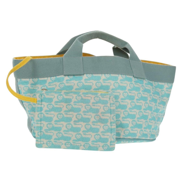 HERMES Animo Pixel GM Hand Bag Canvas Light Blue Silver Auth 158904V