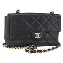 CHANEL Matelasse 25 Chain Shoulder Bag Lamb Skin Black Gold CC Auth 158905SAM-1