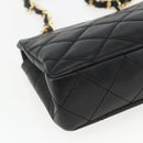 CHANEL Matelasse 25 Chain Shoulder Bag Lamb Skin Black Gold CC Auth 158905SAM-16