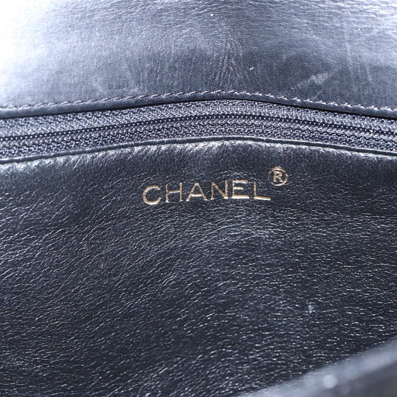 CHANEL Matelasse 25 Chain Shoulder Bag Lamb Skin Black Gold CC Auth 158905SAM