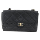 CHANEL Matelasse 25 Chain Shoulder Bag Lamb Skin Black Gold CC Auth 158905SAM-13